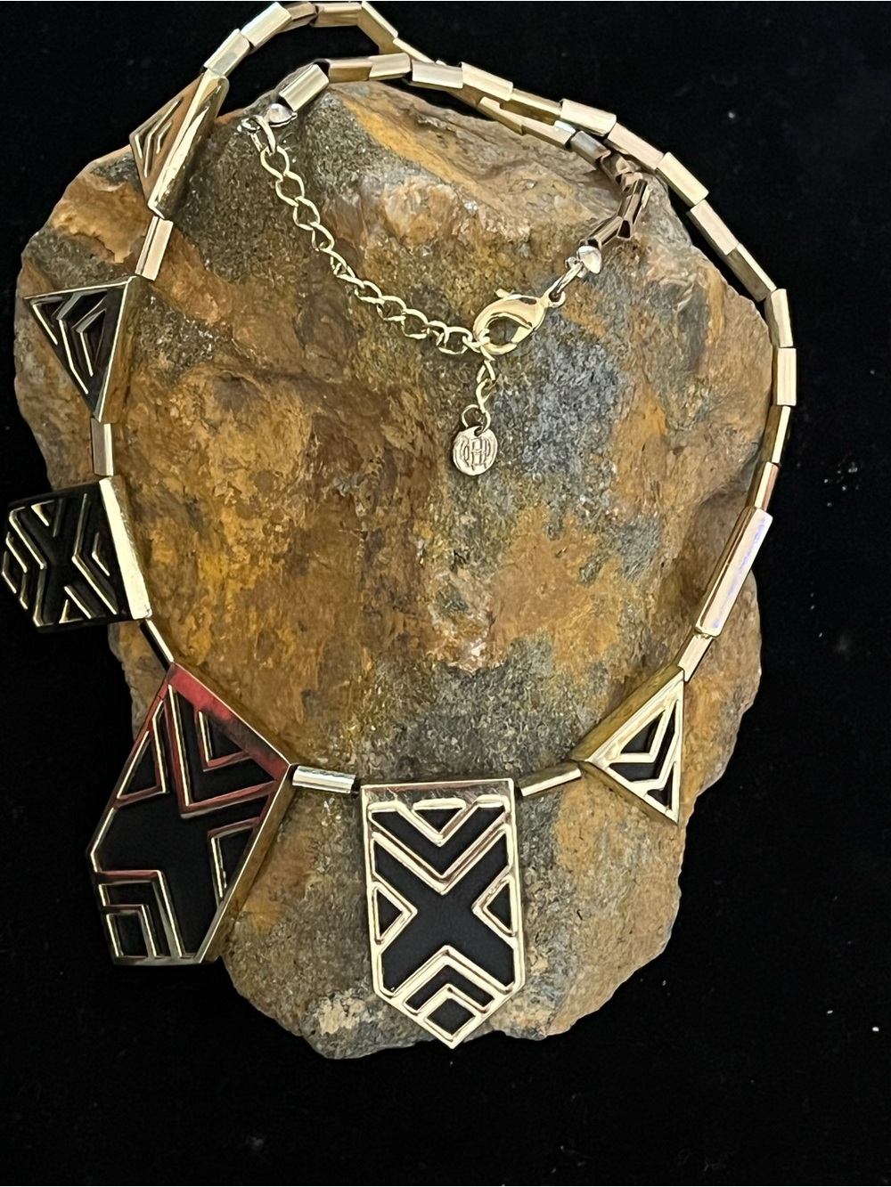 House of Harlow 1960 Gold Tone Geometric Art Deco Collar Necklace - Picture 3 of 6